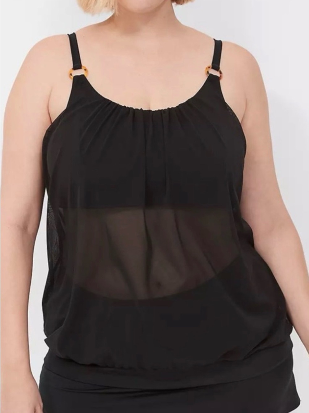 Cacique by Lane Bryant Black/Sheer Tankini Top Sz 10 NWT